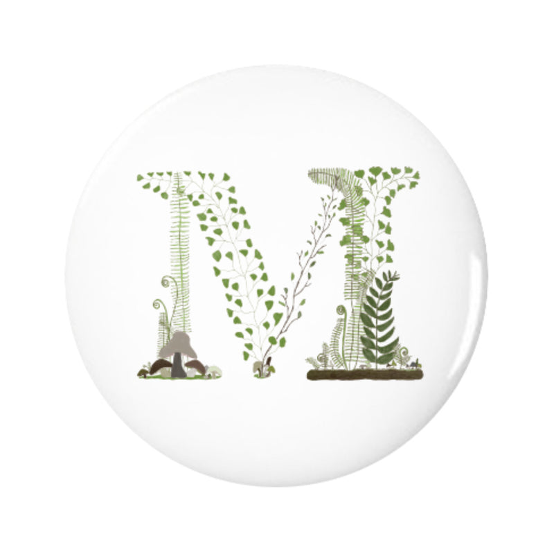 Letter M Forest Art Pin-back Button, 1.25-inch