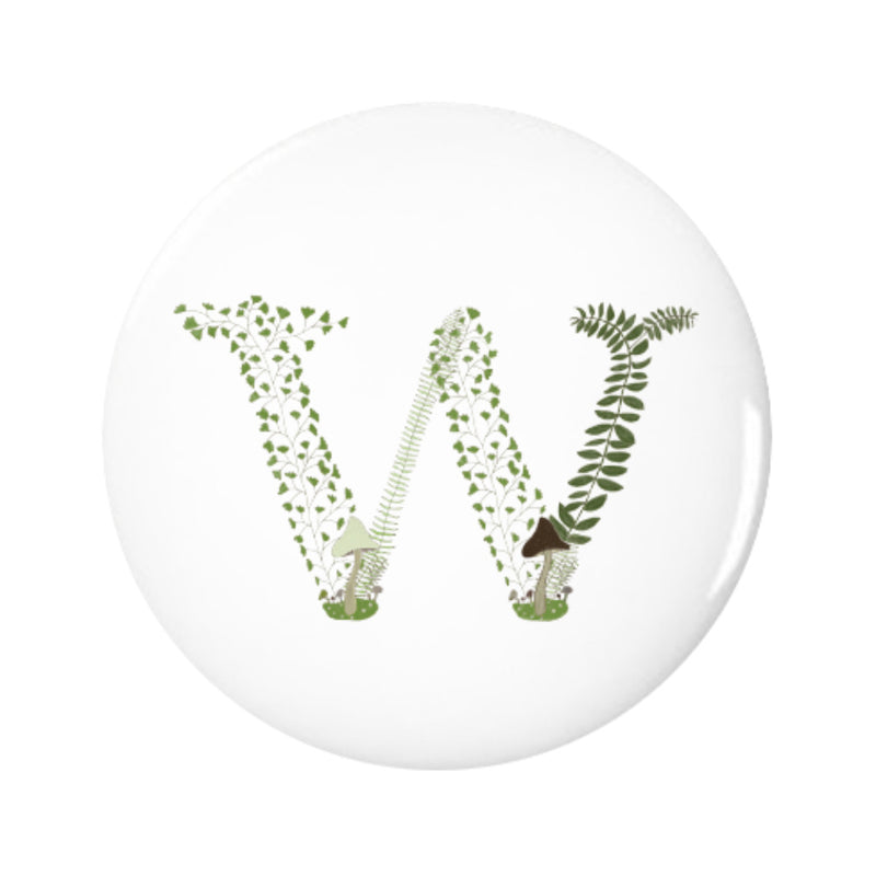 Letter W Forest Art Pin-back Button, 1.25-inch
