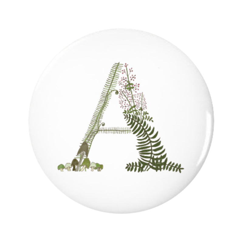 Letter A Forest Art Pin-back Button, 1.25-inch
