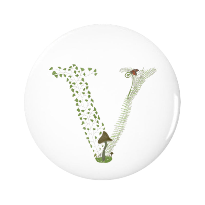 Letter V Forest Art Pin-back Button, 1.25-inch