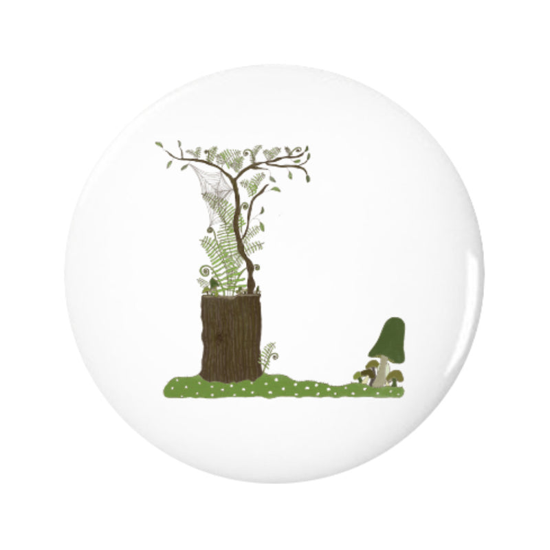 Letter L Forest Art Pin-back Button, 1.25-inch