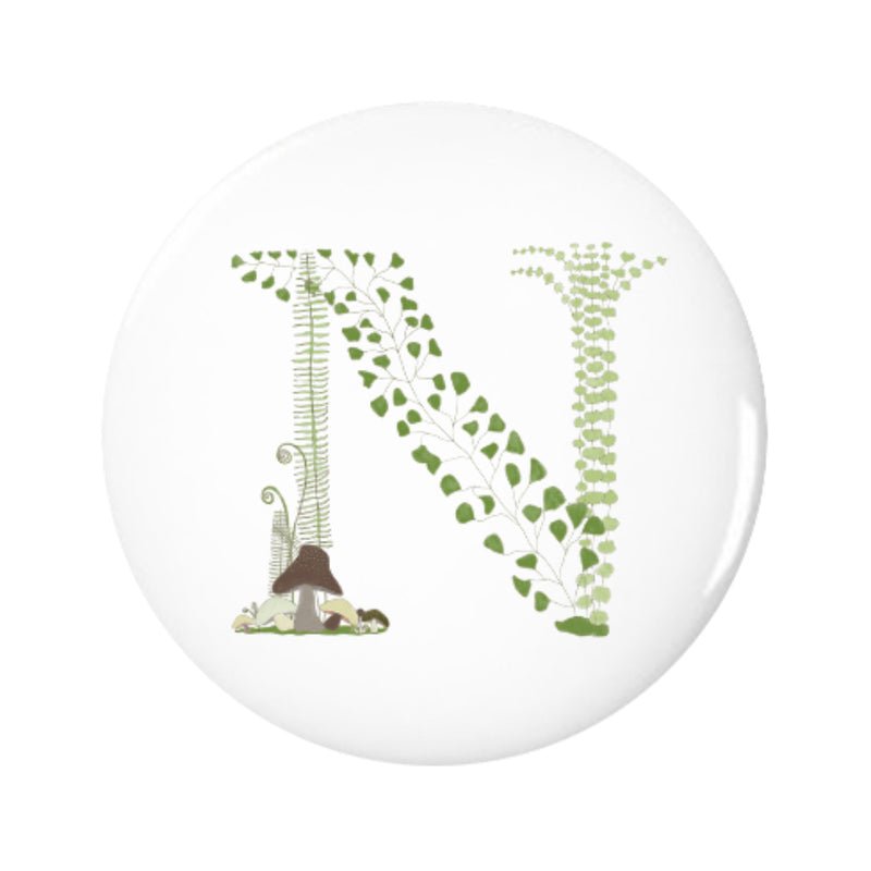 Letter N Forest Art Pin-back Button, 1.25-inch