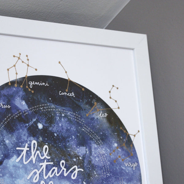 11x14" Gold Foil Zodiac Constellations Yearly Calendar Art Print