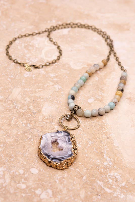 Amethyst Druzy + Amazonite Healing Crystal Boho Necklace