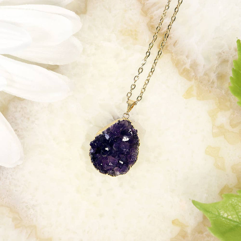 Natural Amethyst Cluster Pendant Gold Plated