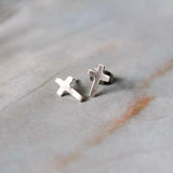 Tiny Silver Cross Studs