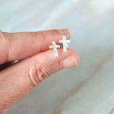 Tiny Silver Cross Studs